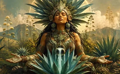 Illustration einer mythologischen Figur mit Bezug zur Agave in der mesoamerikanischen Kultur