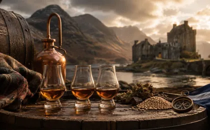 Verres de whisky illustrant les styles Single Malt, Blended et Single Grain