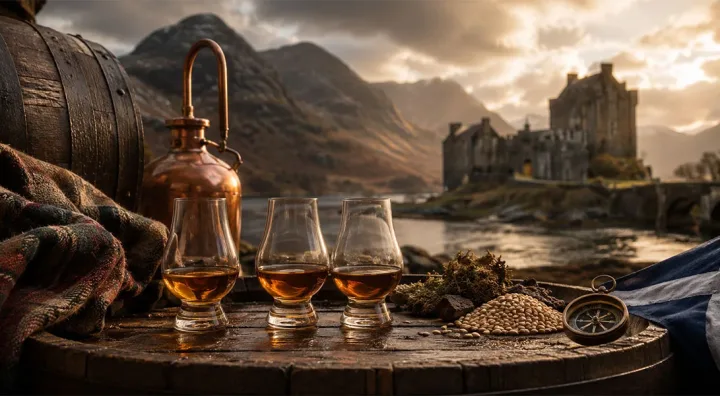 Guida a Single Malt, Blended e Single Grain Bicchieri e bottiglie di whisky Scotch Single Malt, Blended e Single Grain