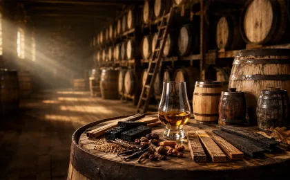 Fûts de whisky entreposés en chai pendant le processus de maturation
