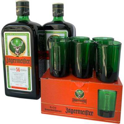 Jagermeister 2 Bottles + 6 Shot Glasses