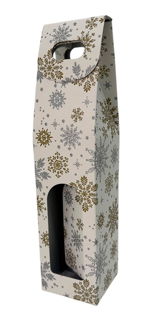 Cardboard box for 1 bottle with snowflake decoration