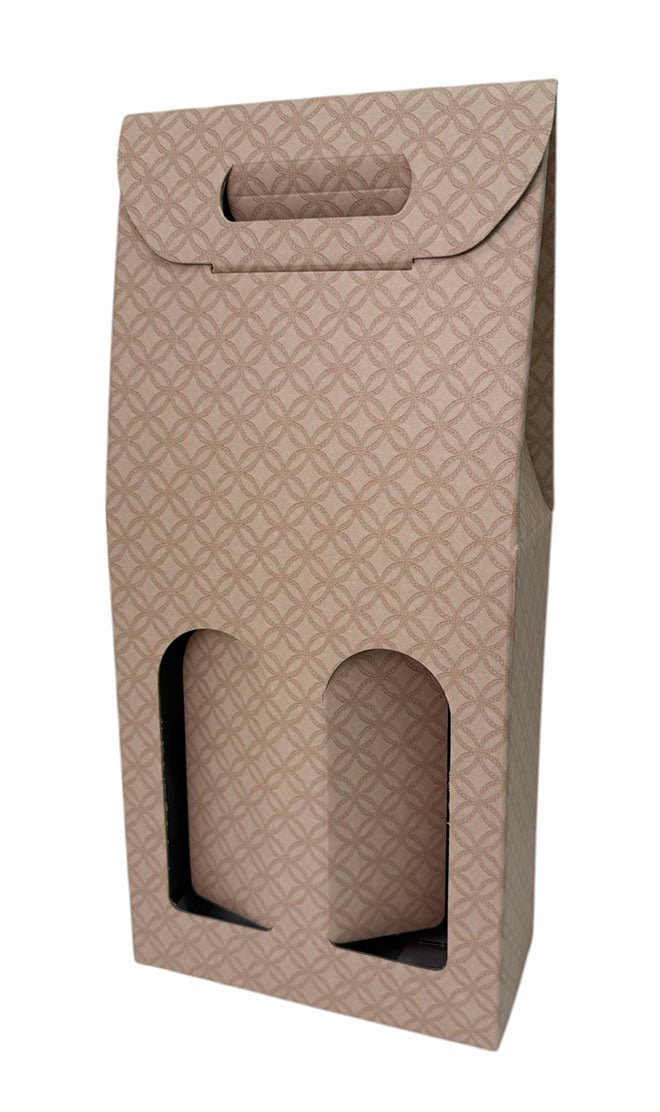 Estuche de cartón 2 botellas decoración rombos