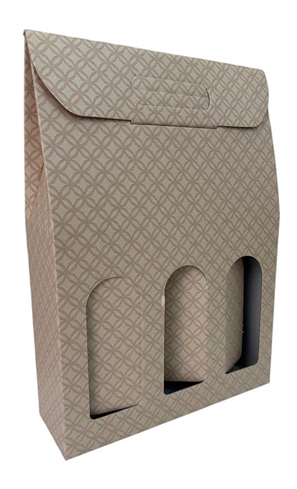 Estuche de cartón 3 botellas decoración rombos