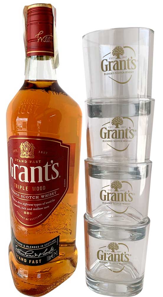 Purchase Grant's 1 Liter + 4 Glasses Whisky Low