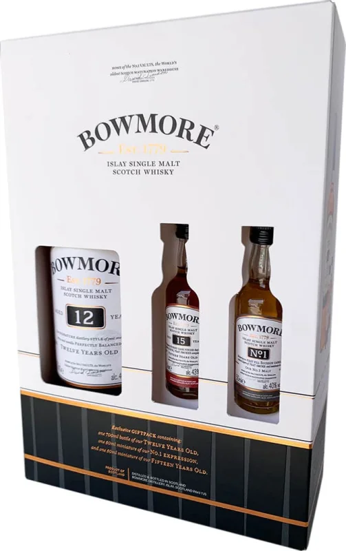 Bowmore Reserva 12 años + Bowmore 15 Darkest 5 cl + No1 5 CL (Islay) - Fotografía principal del producto