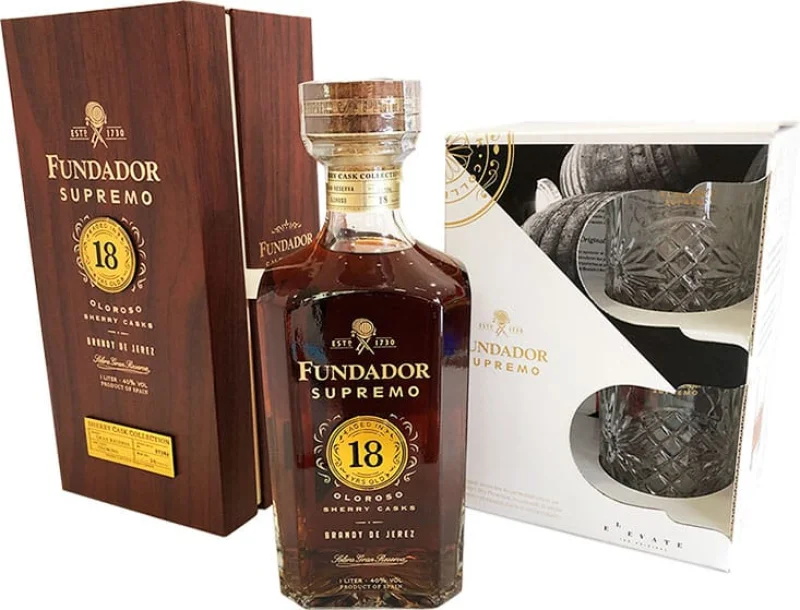 Fundador Supremo 18 Años 1 Litro + 2 Vasos - Fotografía principal del producto