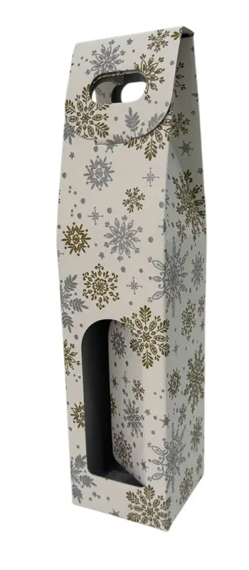 Cardboard box for 1 bottle with snowflake decoration - Main product photo
