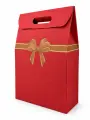 Coffret cadeau en carton rouge pour 3 bouteilles, décoré d'un ruban – Sans fenêtre - Vignette 1 du produit