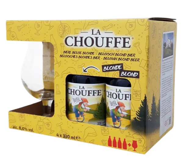 La Chouffe Blonde 4 Bottles + Cup - Main product photo