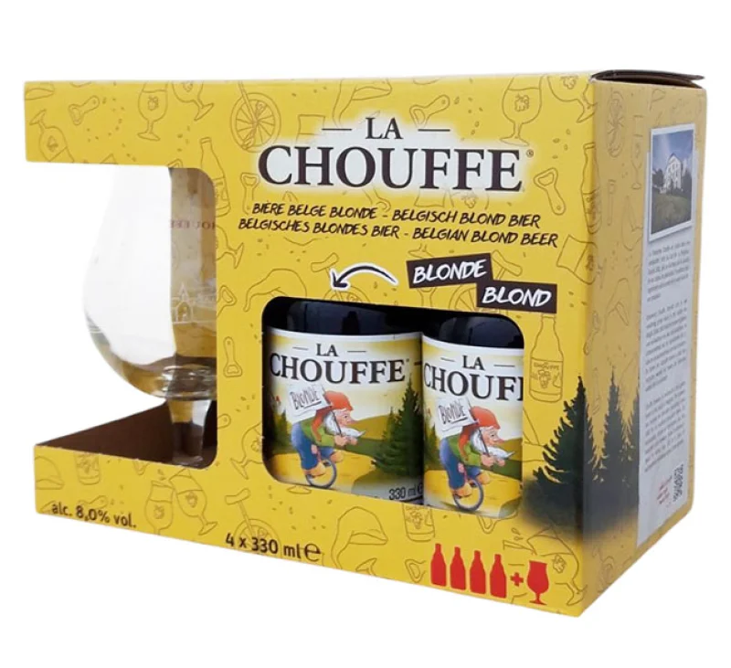 La Chouffe Blonde 4 Bottles + Cup - Main product photo