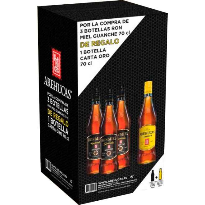 Purchase Honey Rum Guanche 3 bottles + 1 Arehucas Oro for free (Canary Islands) Rum Online Low